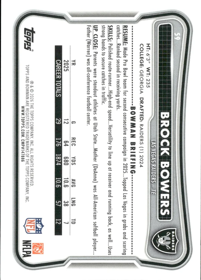 Brock Bowers card back