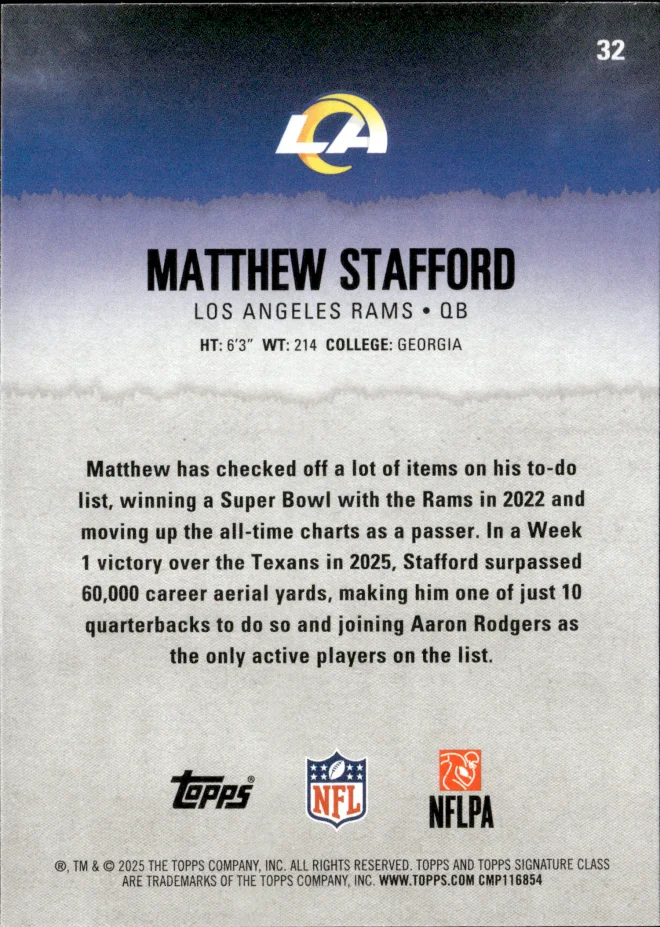Matthew Stafford card back