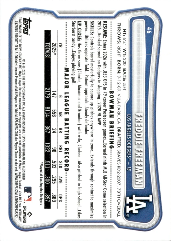 Freddie Freeman card back