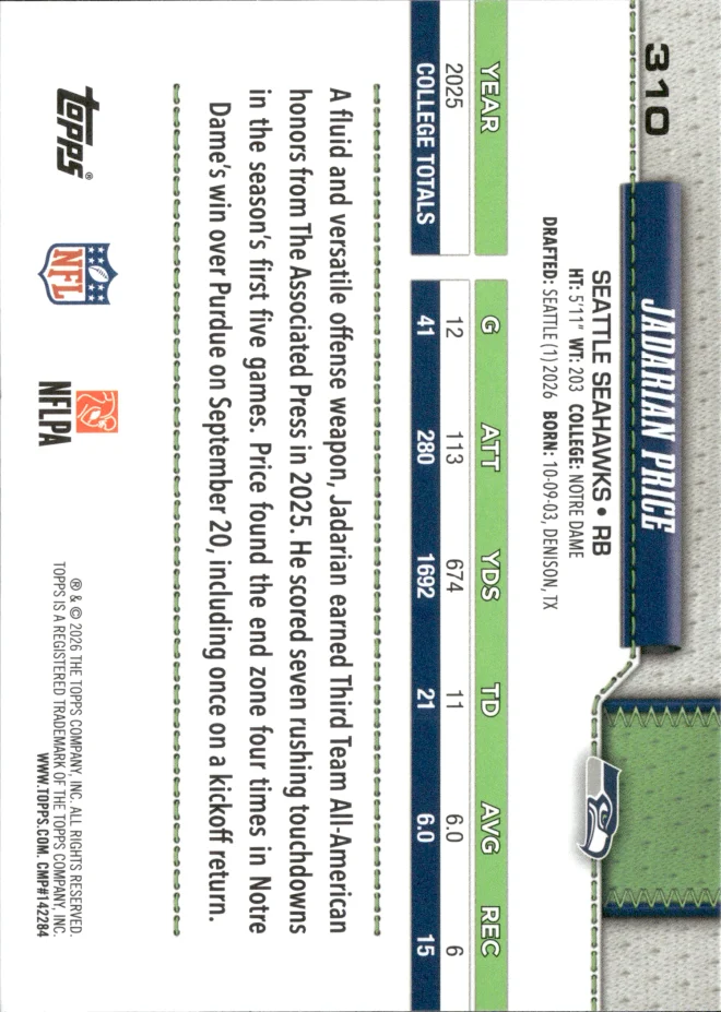 Jadarian Price card back