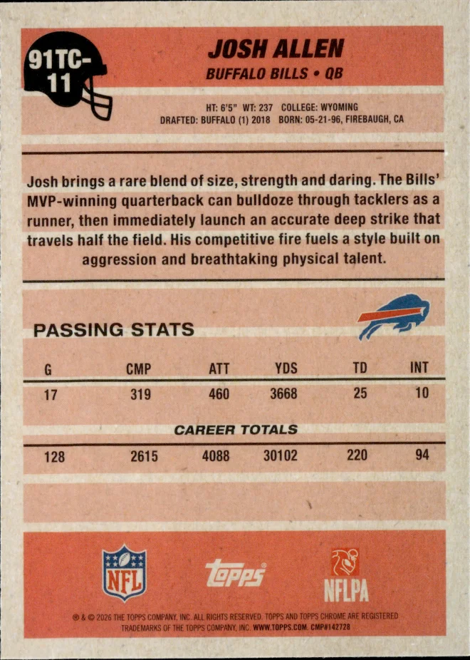 Josh Allen card back