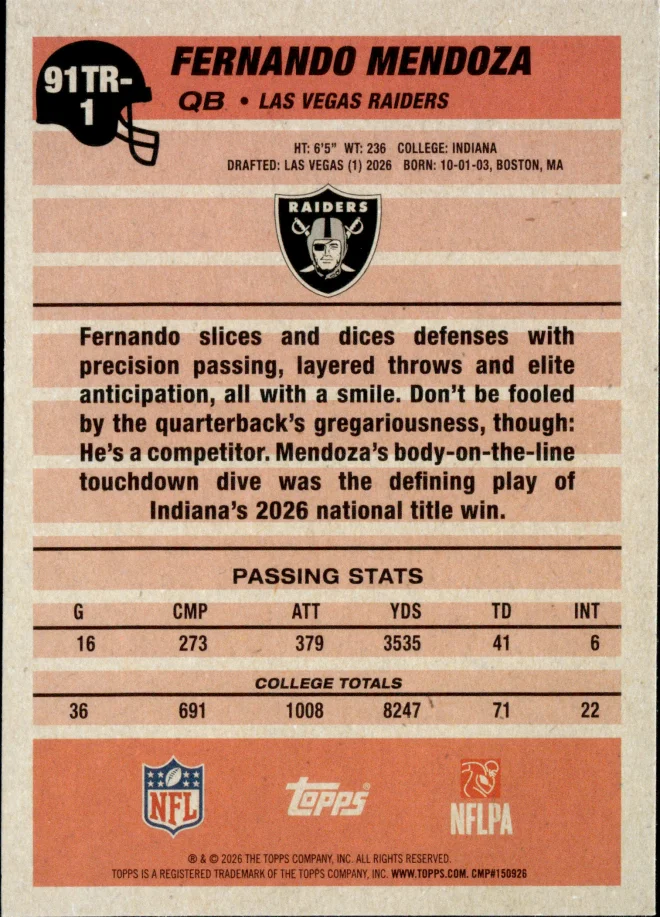 Fernando Mendoza card back