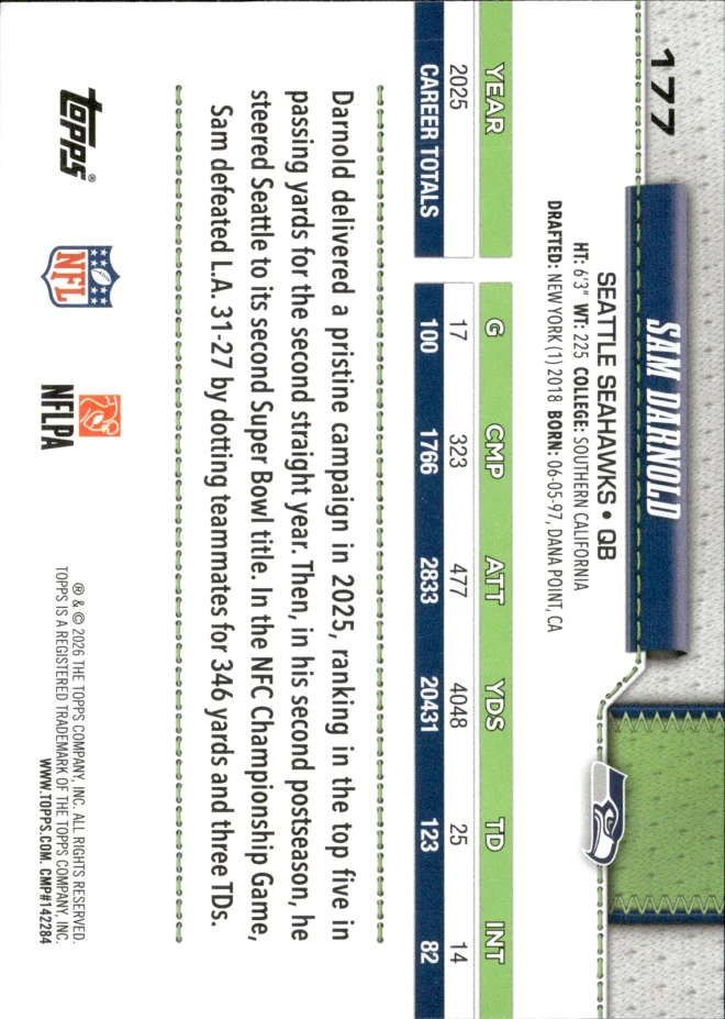 Sam Darnold card back