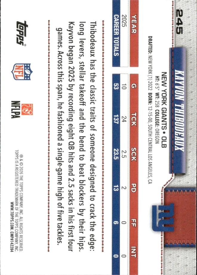 Kayvon Thibodeaux card back