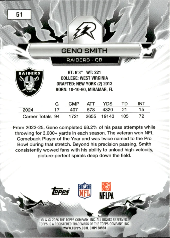 Geno Smith card back