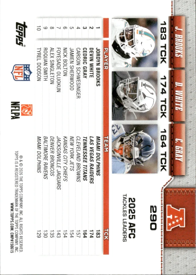 Jordyn Brooks / Devin White / Cedric Gray card back
