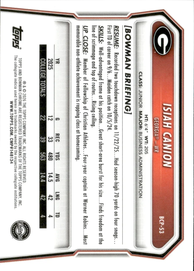 Isiah Canion card back
