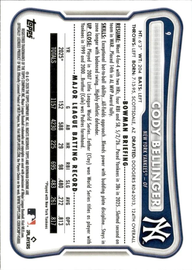 Cody Bellinger card back