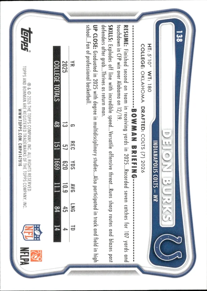 Deion Burks card back