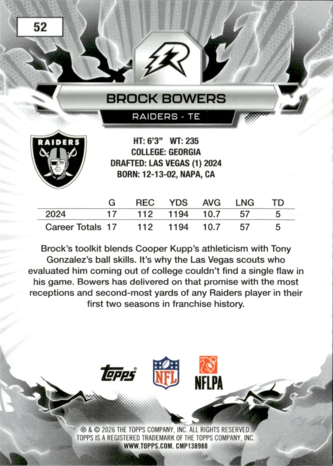 Brock Bowers card back