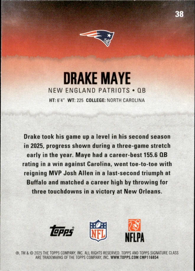 Drake Maye card back