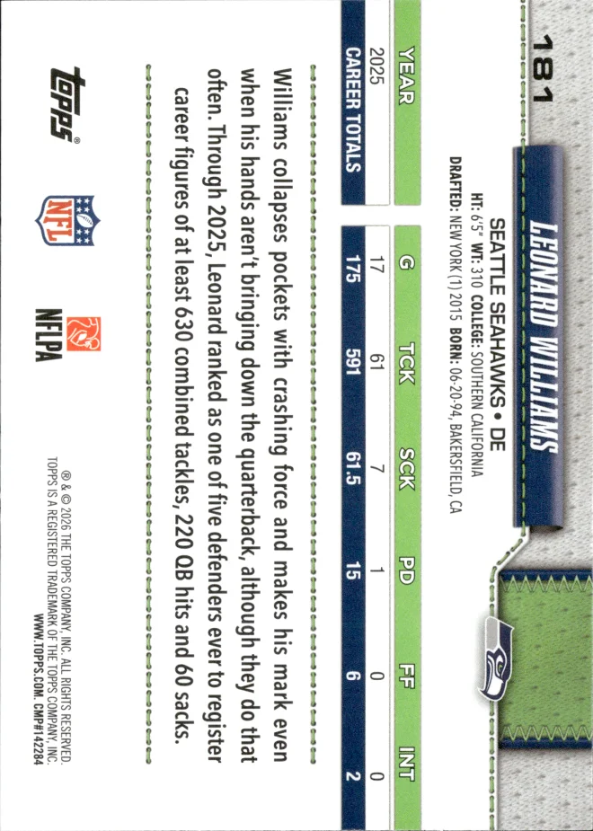 Leonard Williams card back
