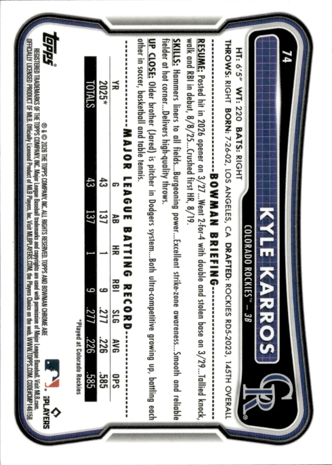 Kyle Karros card back