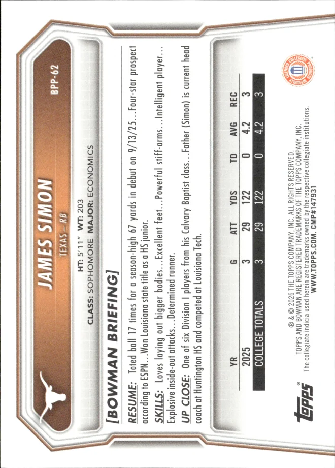 James Simon card back