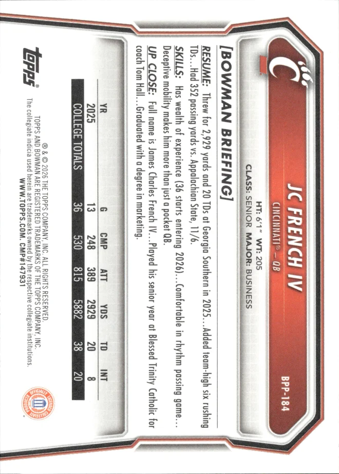 JC French IV card back