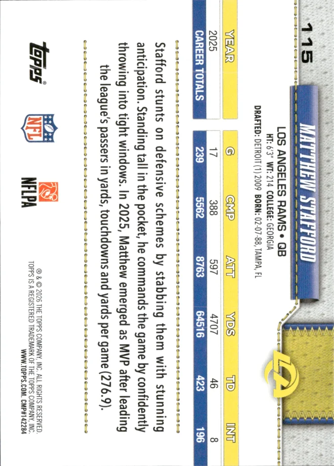 Matthew Stafford card back
