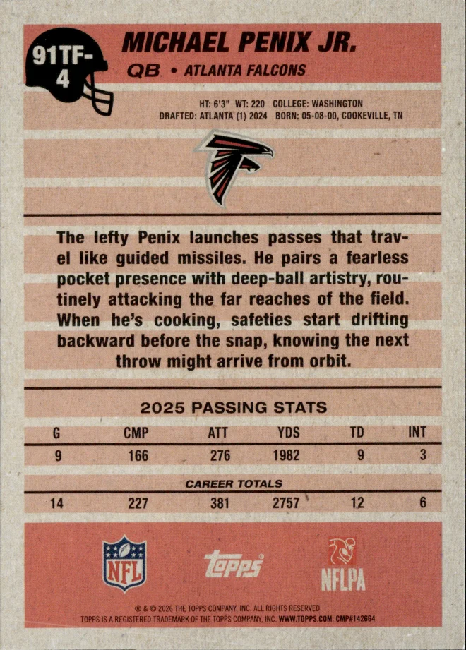 Michael Penix Jr. card back