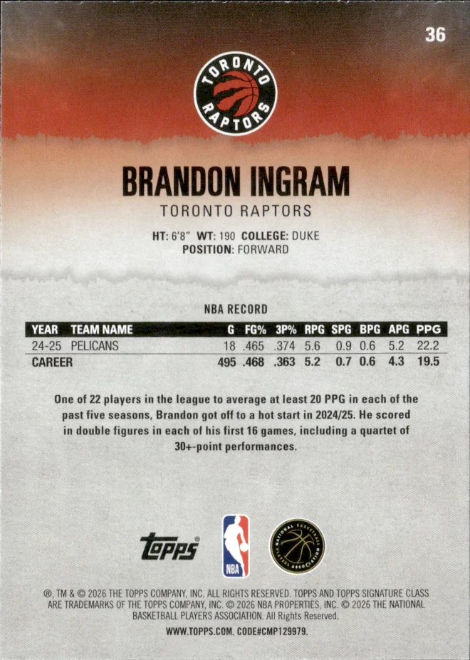 Brandon Ingram card back
