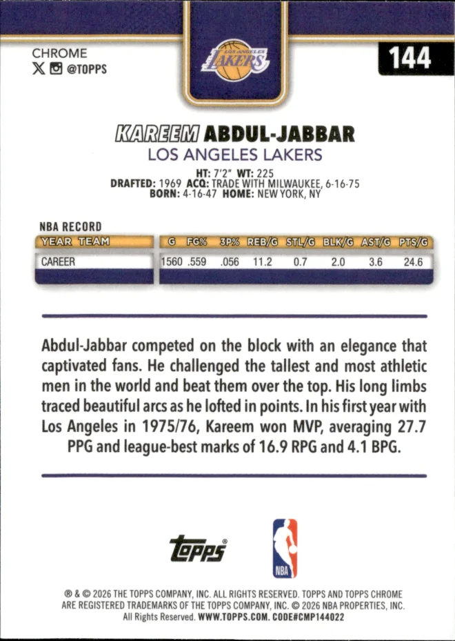 Kareem Abdul-Jabbar card back