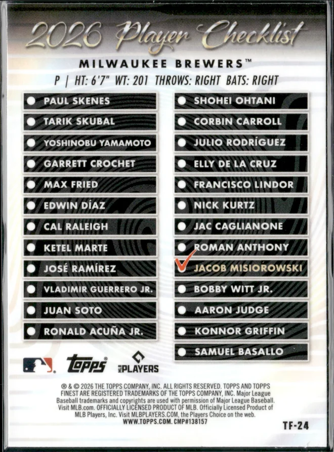 Jacob Misiorowski card back