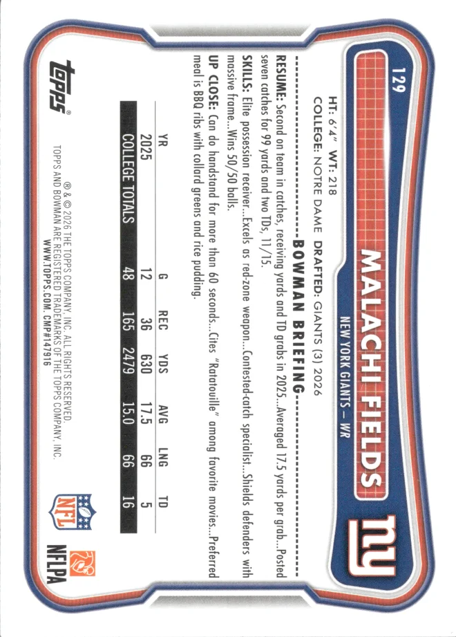 Malachi Fields card back