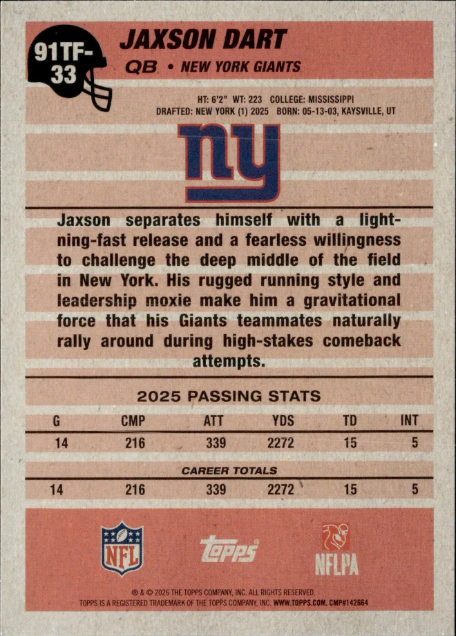 Jaxson Dart card back
