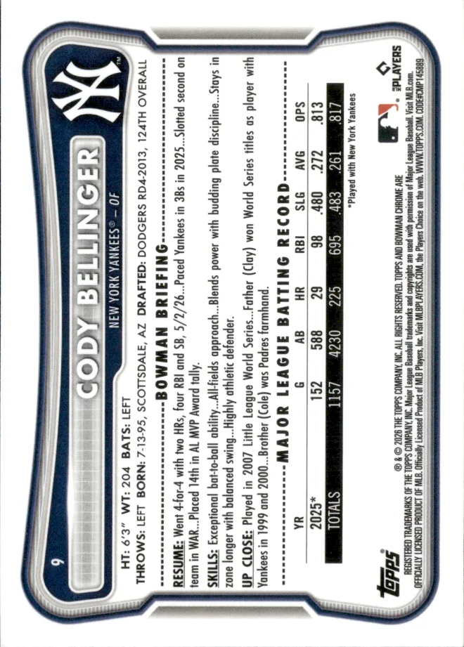 Cody Bellinger card back