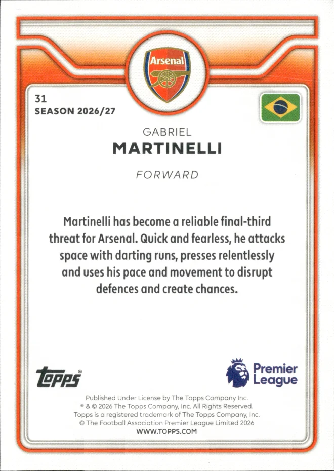Gabriel Martinelli card back