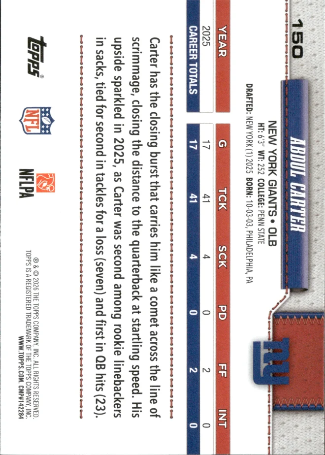 Abdul Carter card back