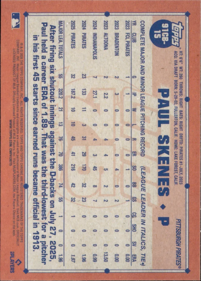 Paul Skenes card back