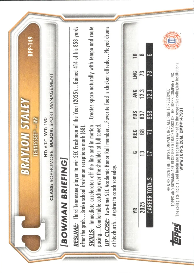 Braylon Staley card back
