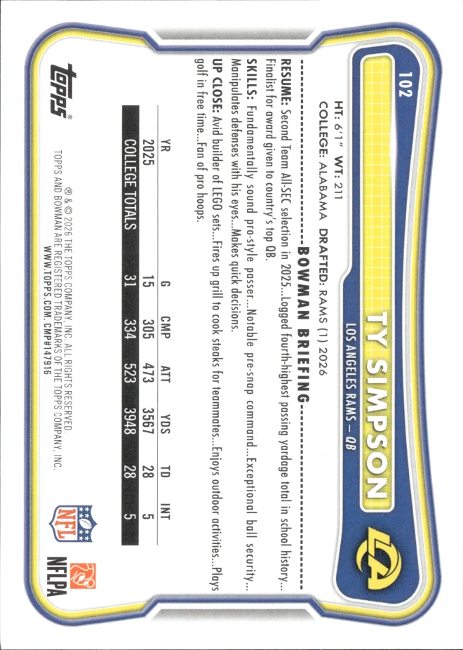 Ty Simpson card back