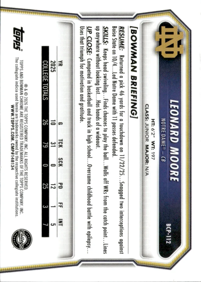 Leonard Moore card back