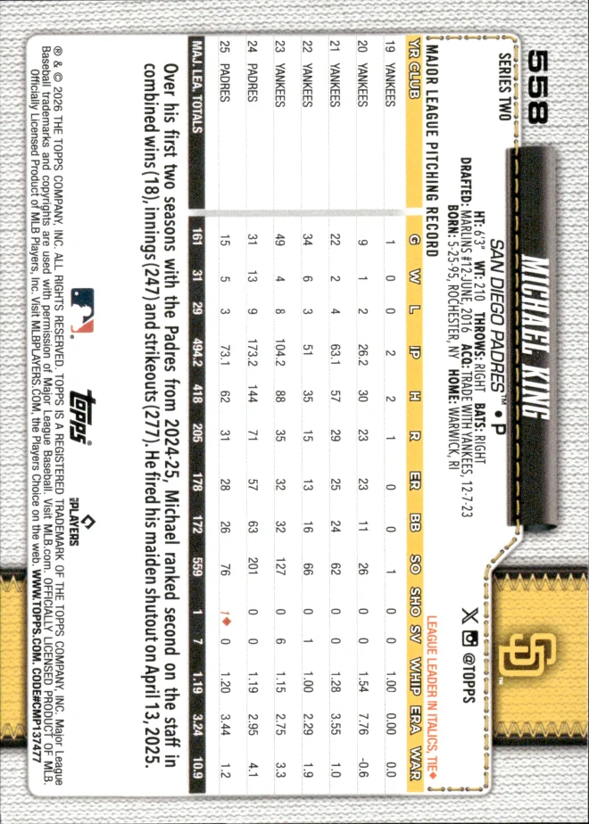 Michael King card back