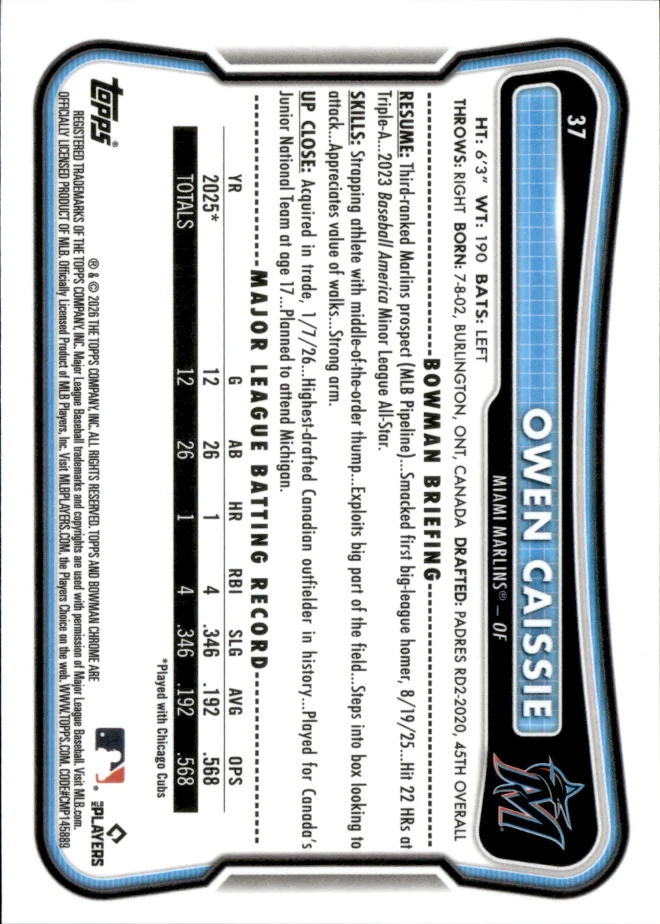 Owen Caissie card back