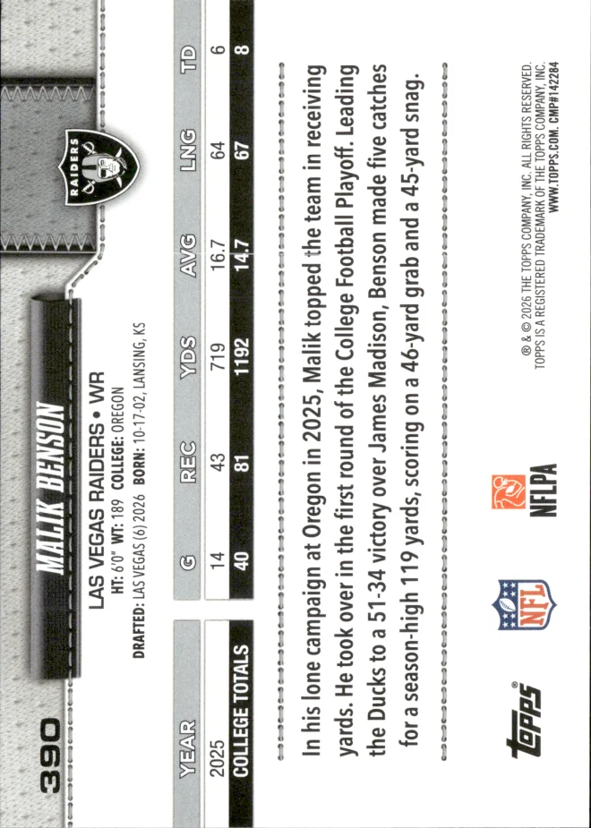 Malik Benson card back