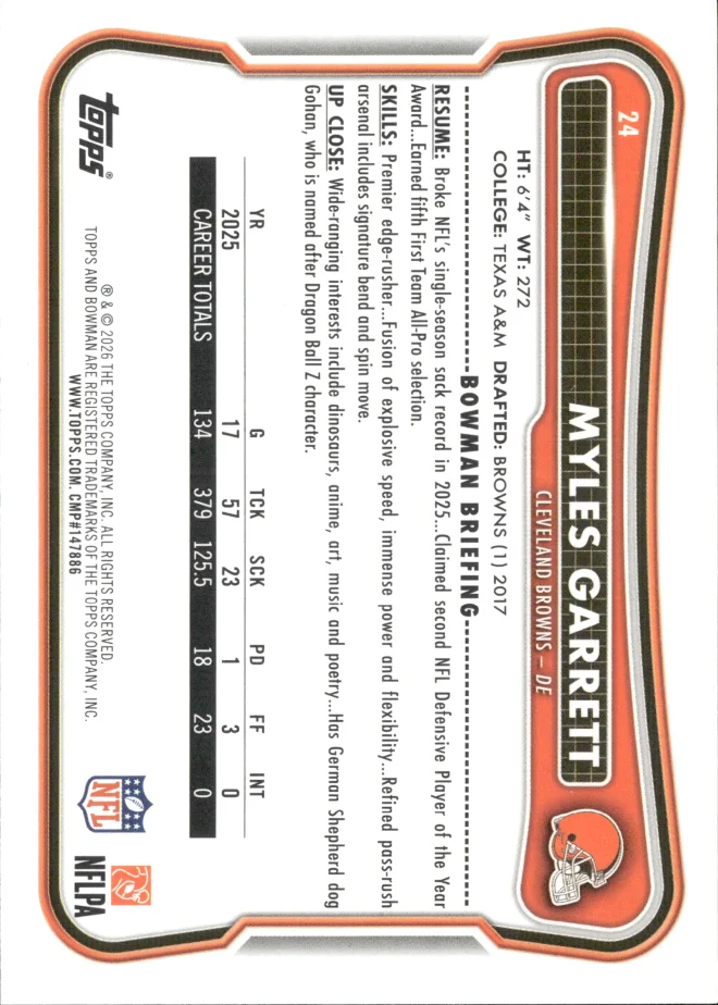 Myles Garrett card back
