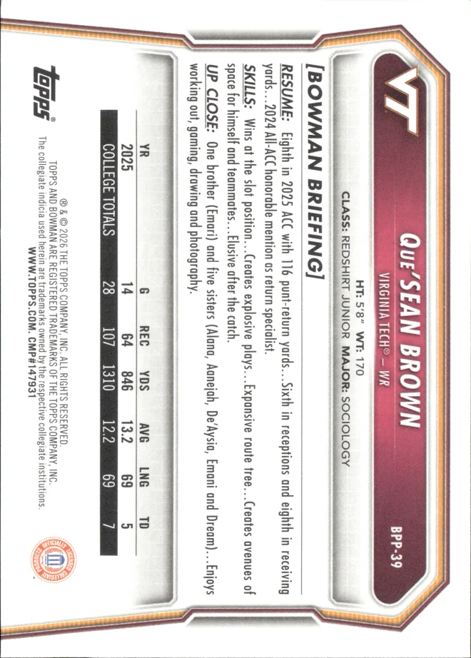 Que'Sean Brown card back