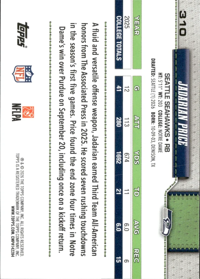Jadarian Price card back
