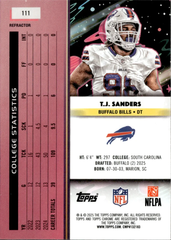 T.J. Sanders card back