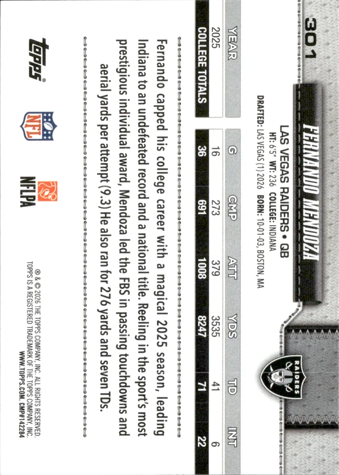 Fernando Mendoza card back