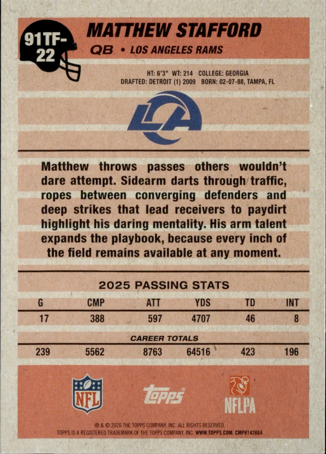 Matthew Stafford card back