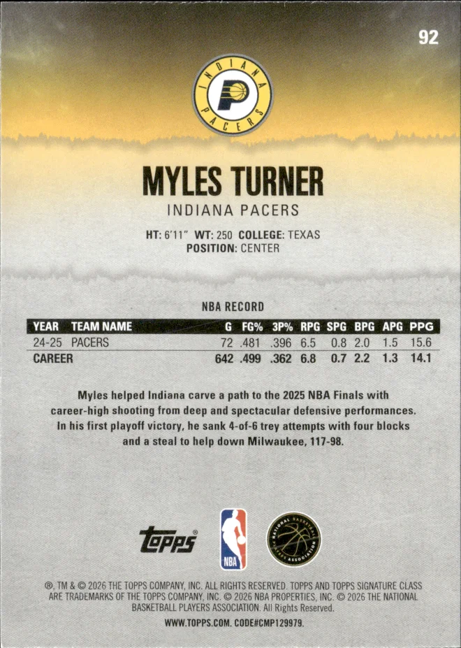 Myles Turner card back