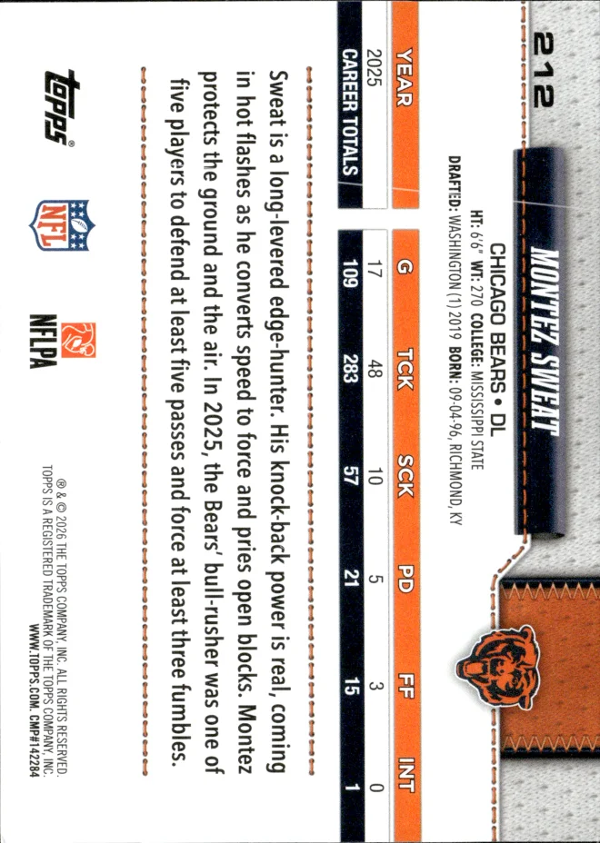 Montez Sweat card back