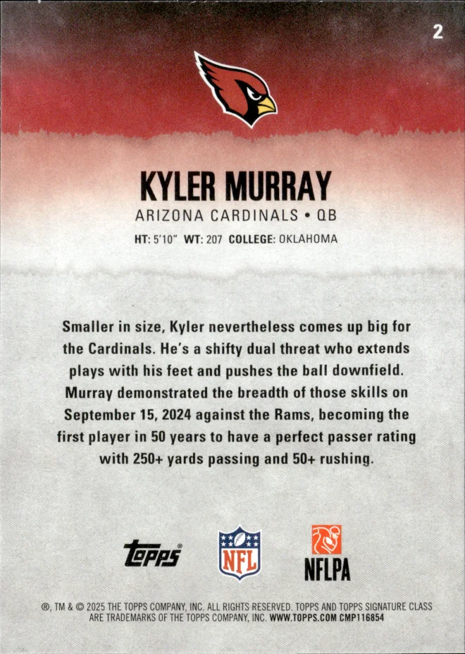 Kyler Murray card back