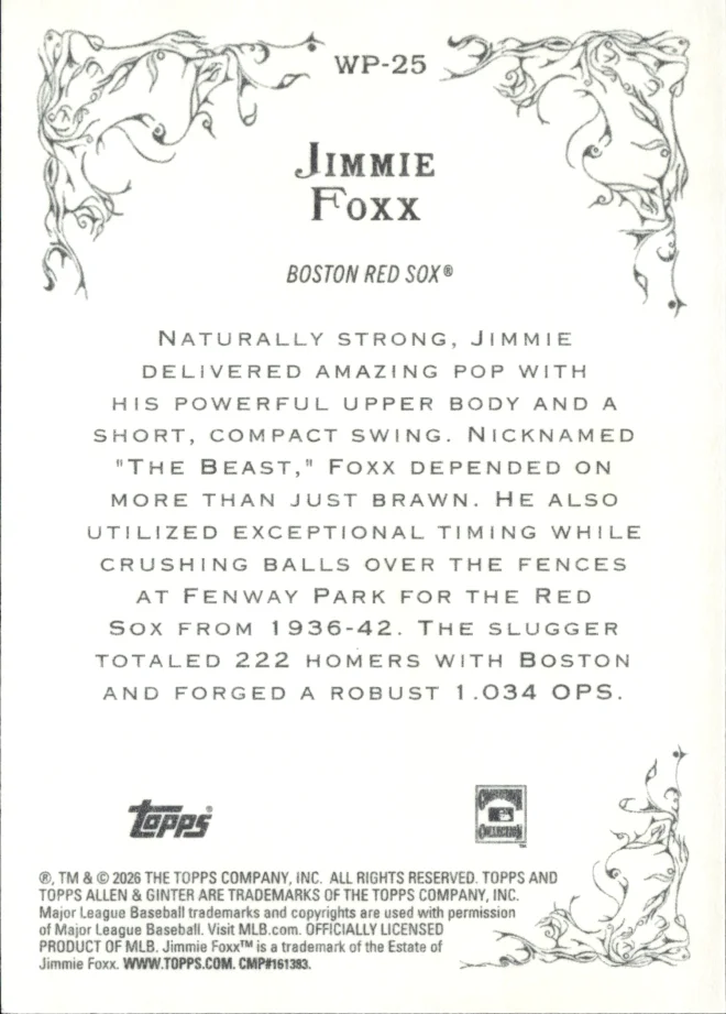 Jimmie Foxx card back
