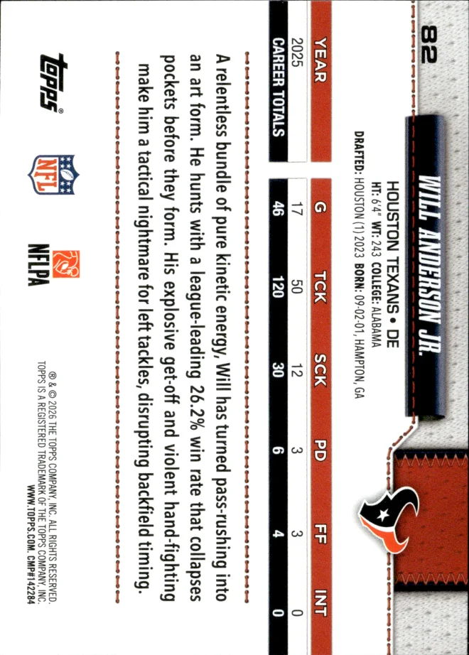 Will Anderson Jr. card back