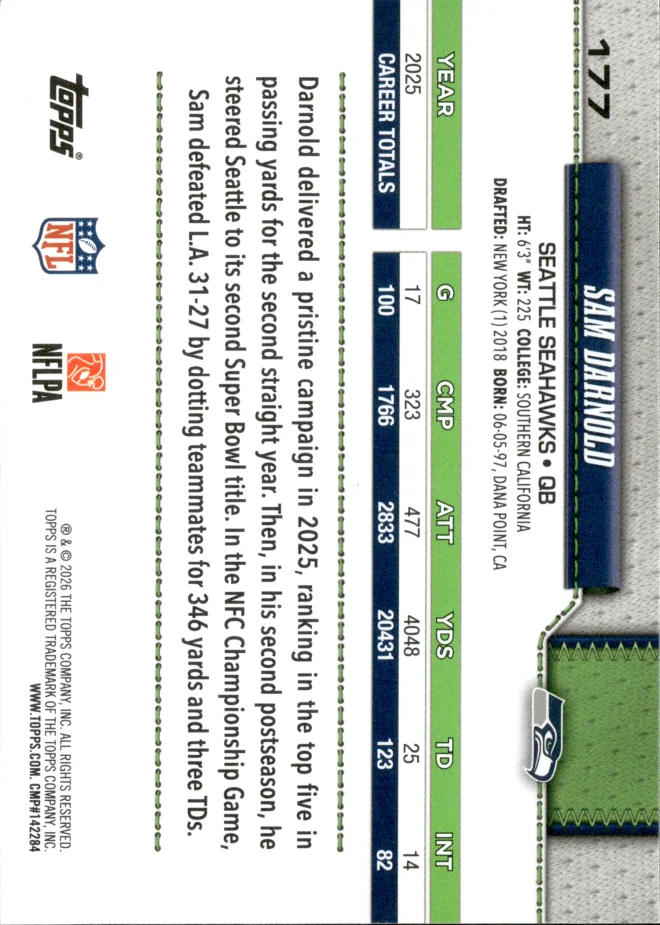Sam Darnold card back