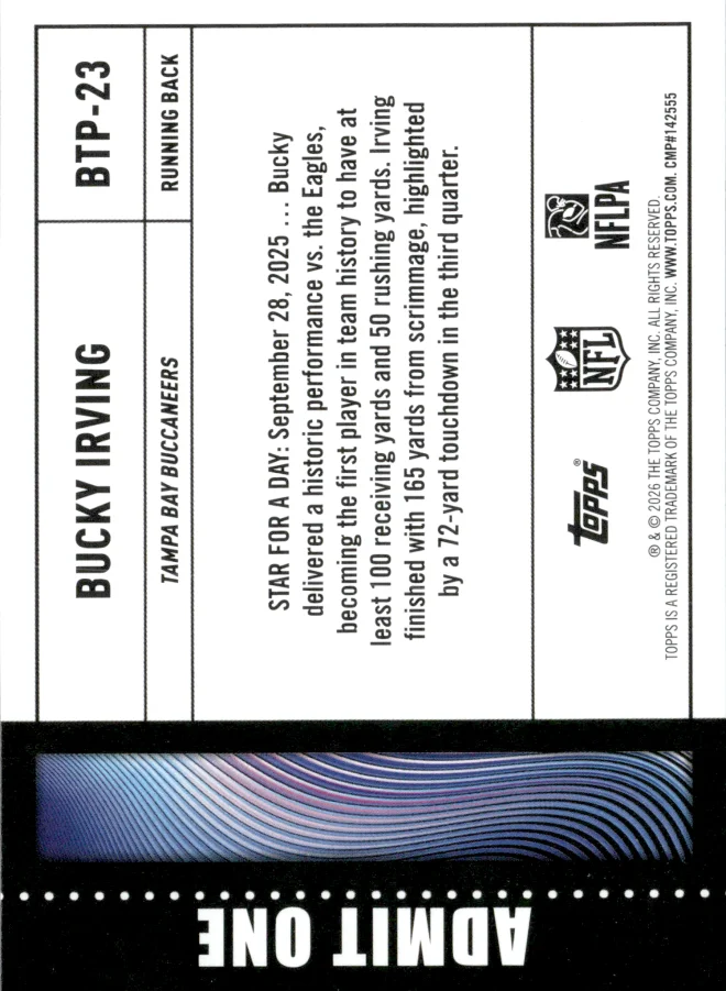 Bucky Irving card back