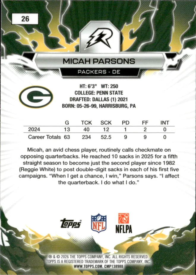 Micah Parsons card back